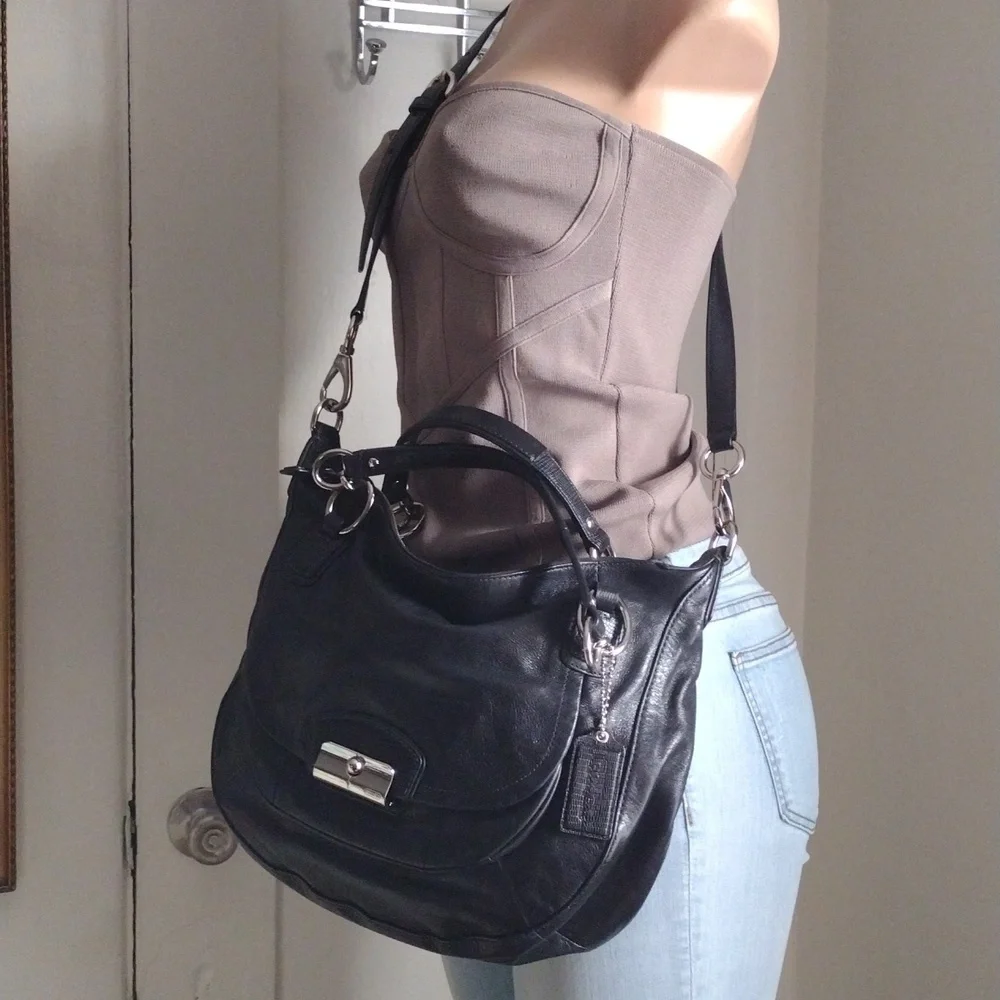 Coach,Black Leather Shoulder and Crossbody Bag